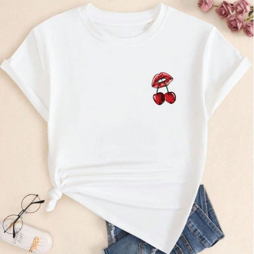 kit 5 camisas feminina básica baby look camiseta viscorycla com estampas Beijo Cereja