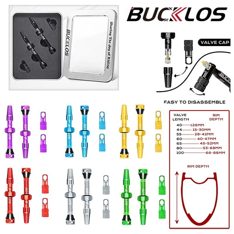 BUCKLOS 2 Peças Válvula De Pneu Presta Tubeless F/V 40/44/55/60/65/80/100mm De Bicicleta