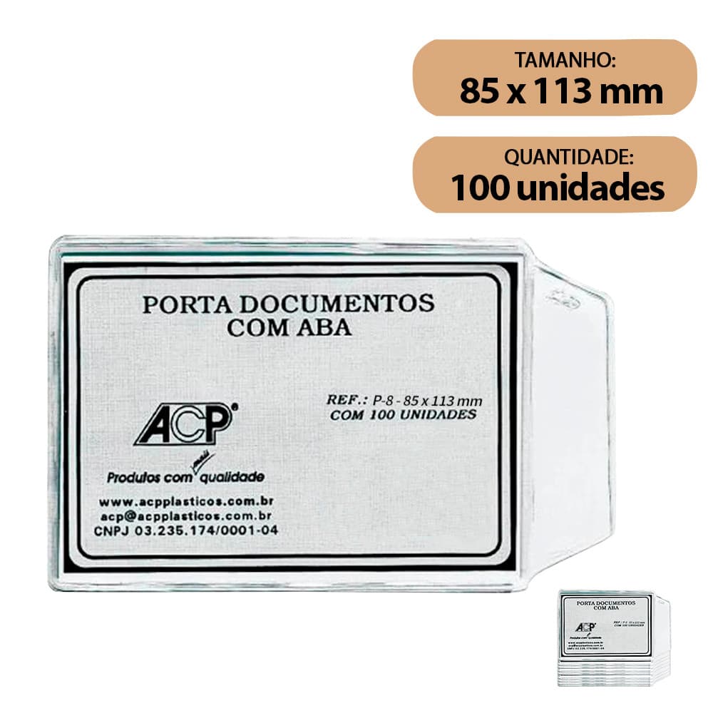 Protetor Porta Documentos com Aba Acp 85x113mm P-8 C/100