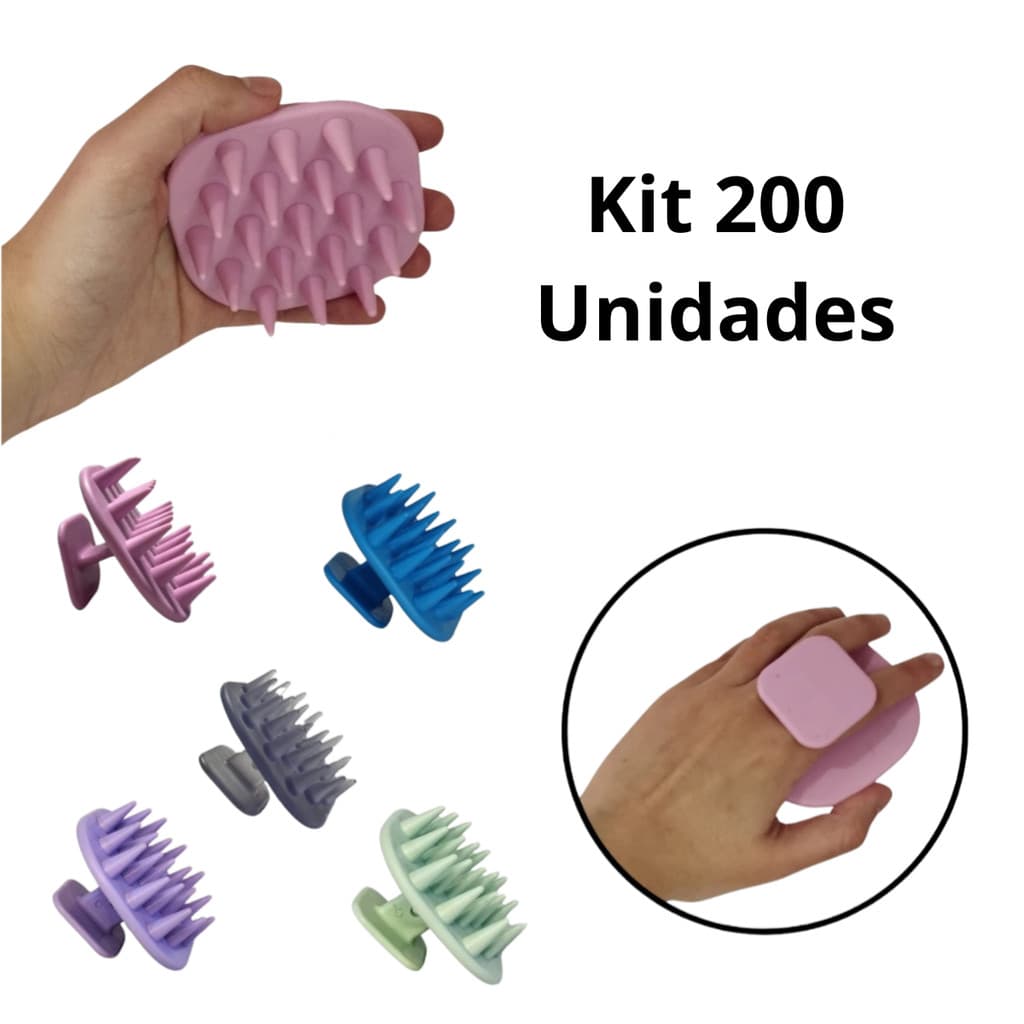 Kit 200 Escovas Massageadora de Silicone para Cabelos