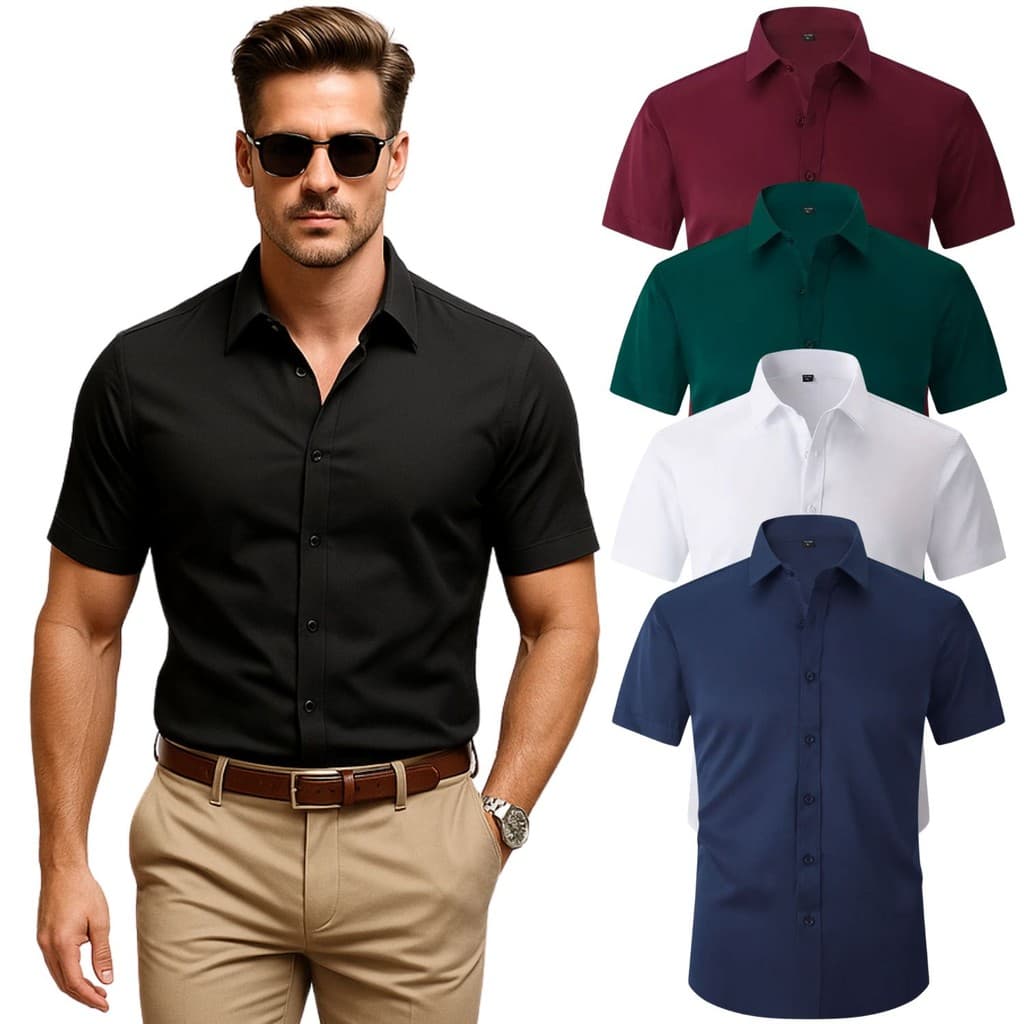 Camisa Social Masculina Slim Manga Curta com Elastano - Não Amassa