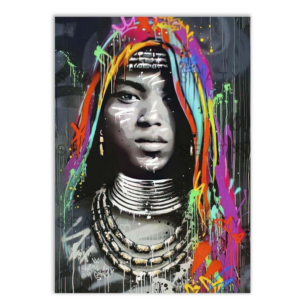 Placa Quadro Decorativo Grafite Mulher Negra Turbante Arte De Rua Banksy Decoração Poster Quarto