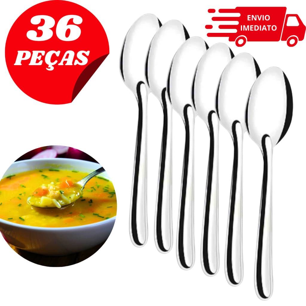 Kit 36 Colheres Inox de Mesa – Aço Inoxidável Resistente | Talheres para Cozinha e Refeições