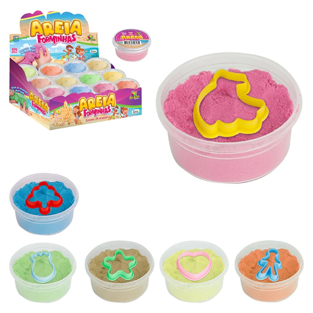 Kit 6 Massinha Areia Magica Modelar Pote 60 g e Forminhas