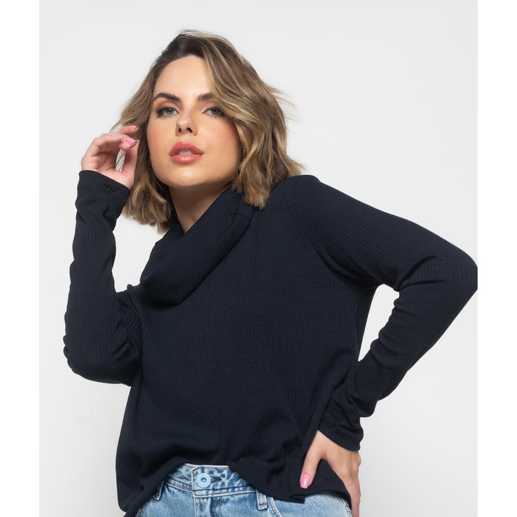 Blusa Golão Manga Longa Canelada Salvatore Fashion
