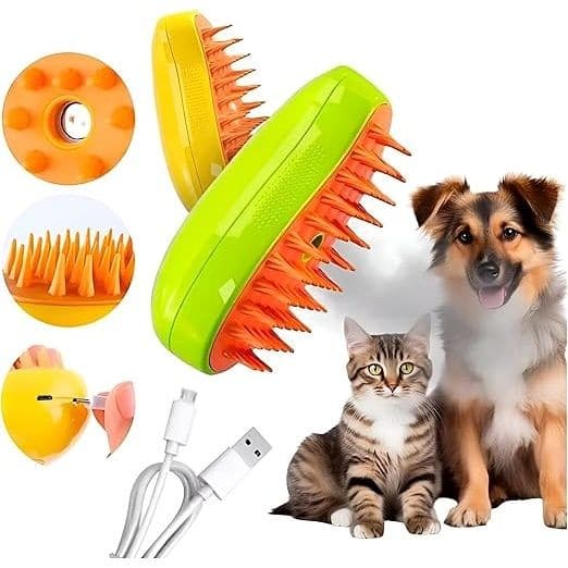 Novidade Escova A Vapor Para Gatos Cães 3 Em 1 Elétricas Tira Pêlos Pentes Massagem Animais Estimação Remoção