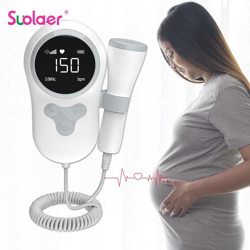 Suolaer Doppler Doméstico Monitor De Freqüência Cardíaca Fetal Para Bebê Gravidez Detector De Batimentos Cardíacos Displ