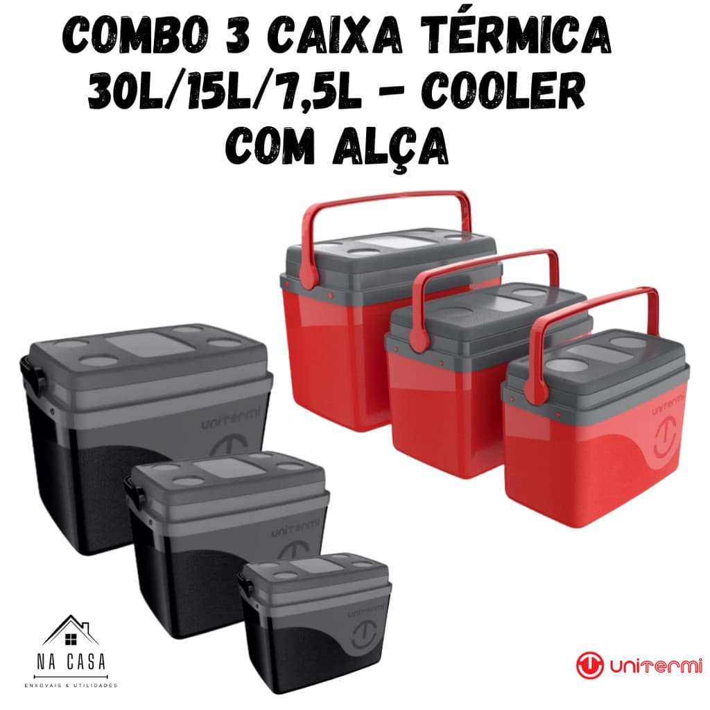 COMBO 3 CAIXA TERMICA  30L/15L/ 7,5L COOLER FLORIPA C/ALÇA - UNITERMI