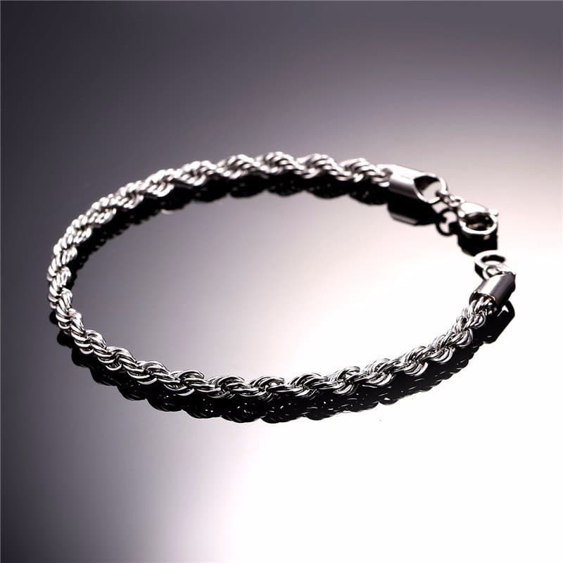 Pulseira Masculina Trançada Cordão Torcido 4mm Aço Inox 316l
