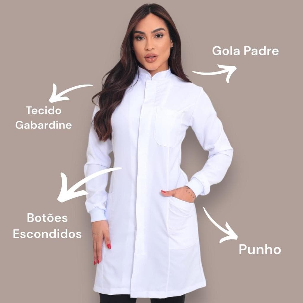 jaleco feminino Gabardine manga longa branco médica enfermeira veterinária da fábrica imperdível