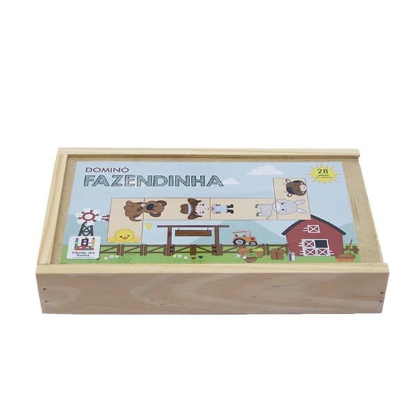 Brinquedo Dominó Infantil Em Madeira pedagógico - Turma Da Fazendinha Educativo - Montessori