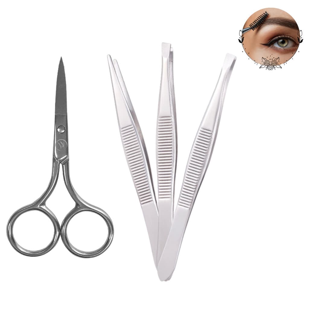 Kit 3 Pinças Profissional (Reta + Chanfrada + Ponta Agulha) Tesoura Tesourinha Sobrancelhas