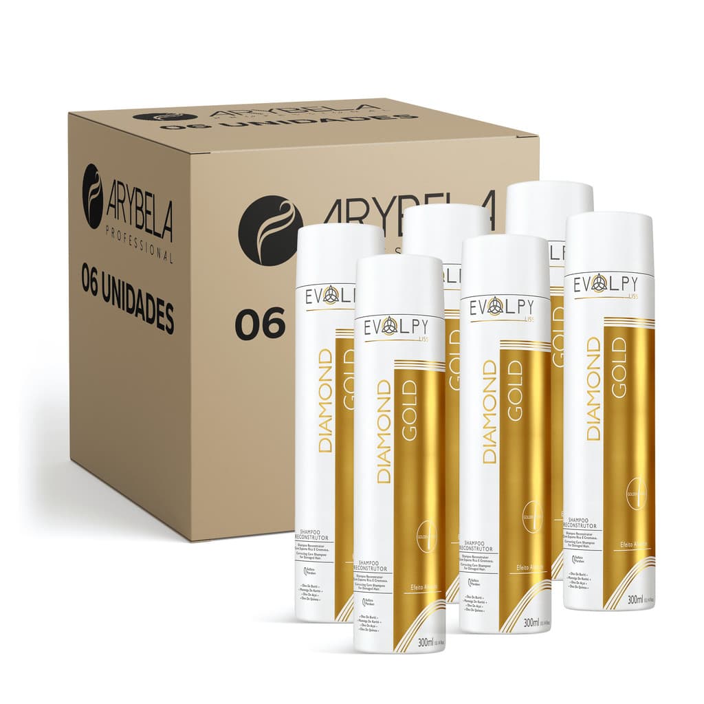 PACK 6 UN - SHAMPOO DIAMOND GOLD 300ml - EVOLPY LISS