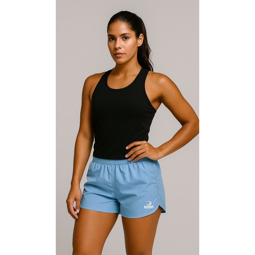 Shorts Feminino de Treino Tactel Azul Bebê - SUMMER PRO com Bolsos Academia