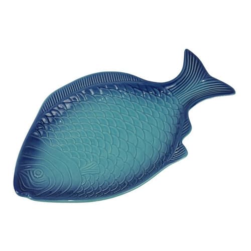 Travessa Peixe Petisqueira Esmaltada Cerâmica Sombreado Cor Azul-turquesa