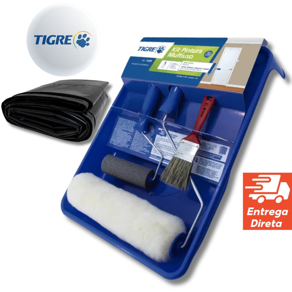 Kit Pintura De Parede Rolo Lã Pintura + Lona de Cobertura Kit de Pintura para Parede Tigre 5 Peças