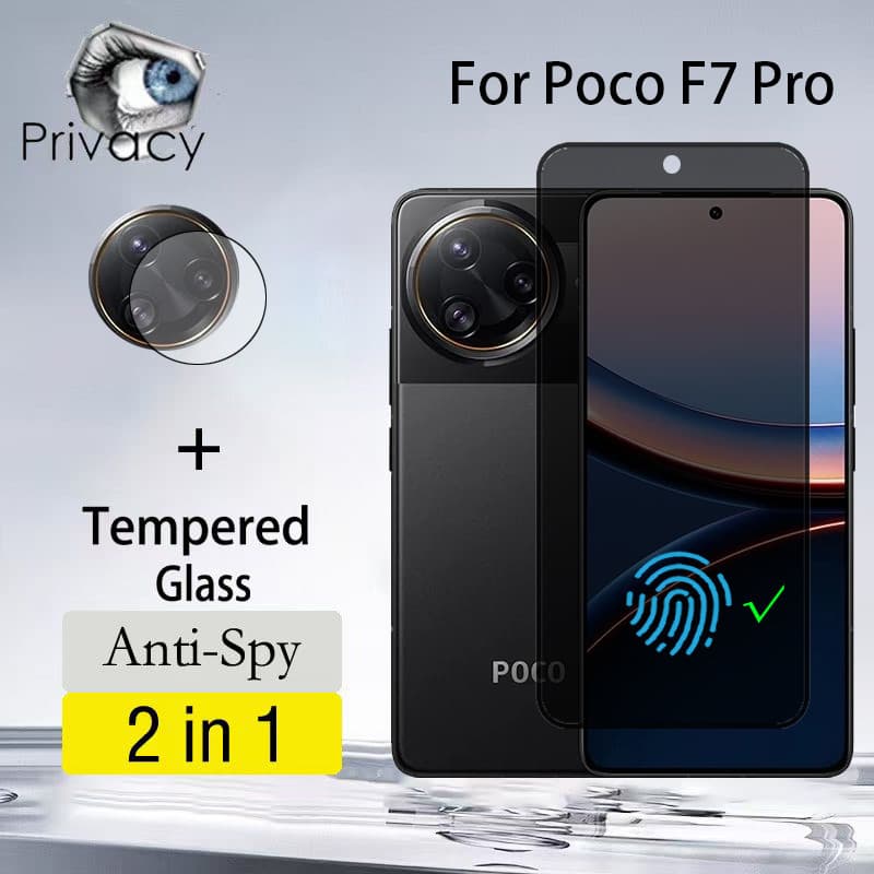 2 Em 1 Película Privacidade Poco F7 Pro Protetor De Tela Anti-Espionagem De Vidro Temperado 5G Pelicula