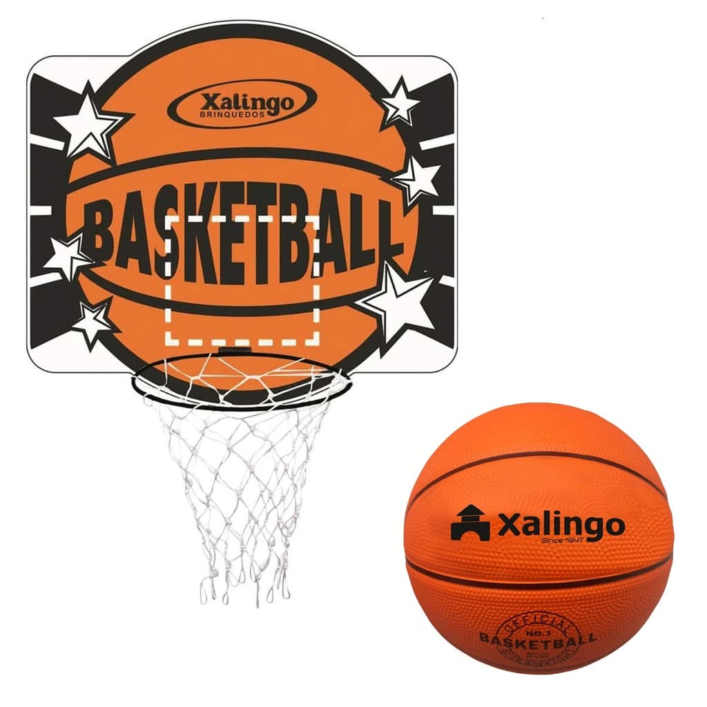 Kit Tabela de Basquete Infantil em MDF Ótima Fixação +6 Anos Xalingo + Bola de Basquete Laranja