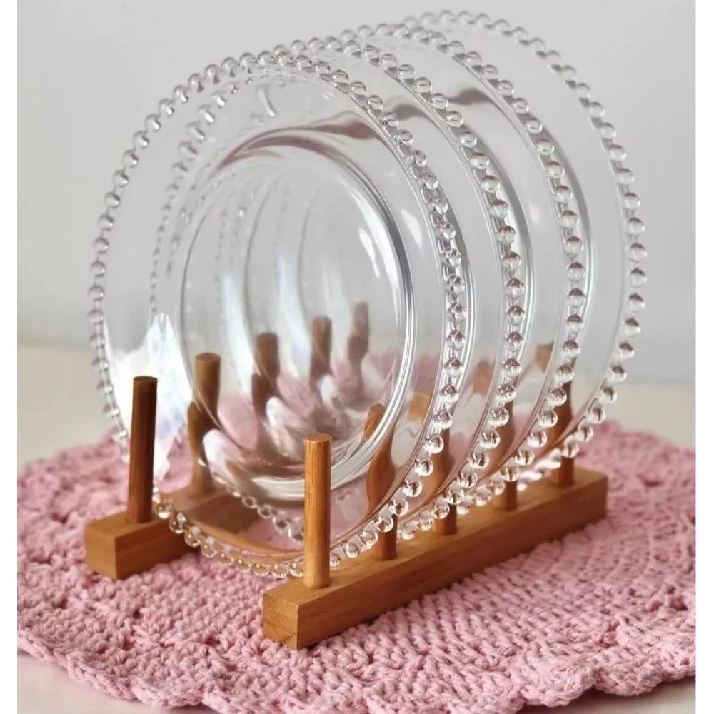 Conjunto 4 Pratos De Servir Sobremesa Pearl Bolinhas Cristal Luxo 20cm - Wolff