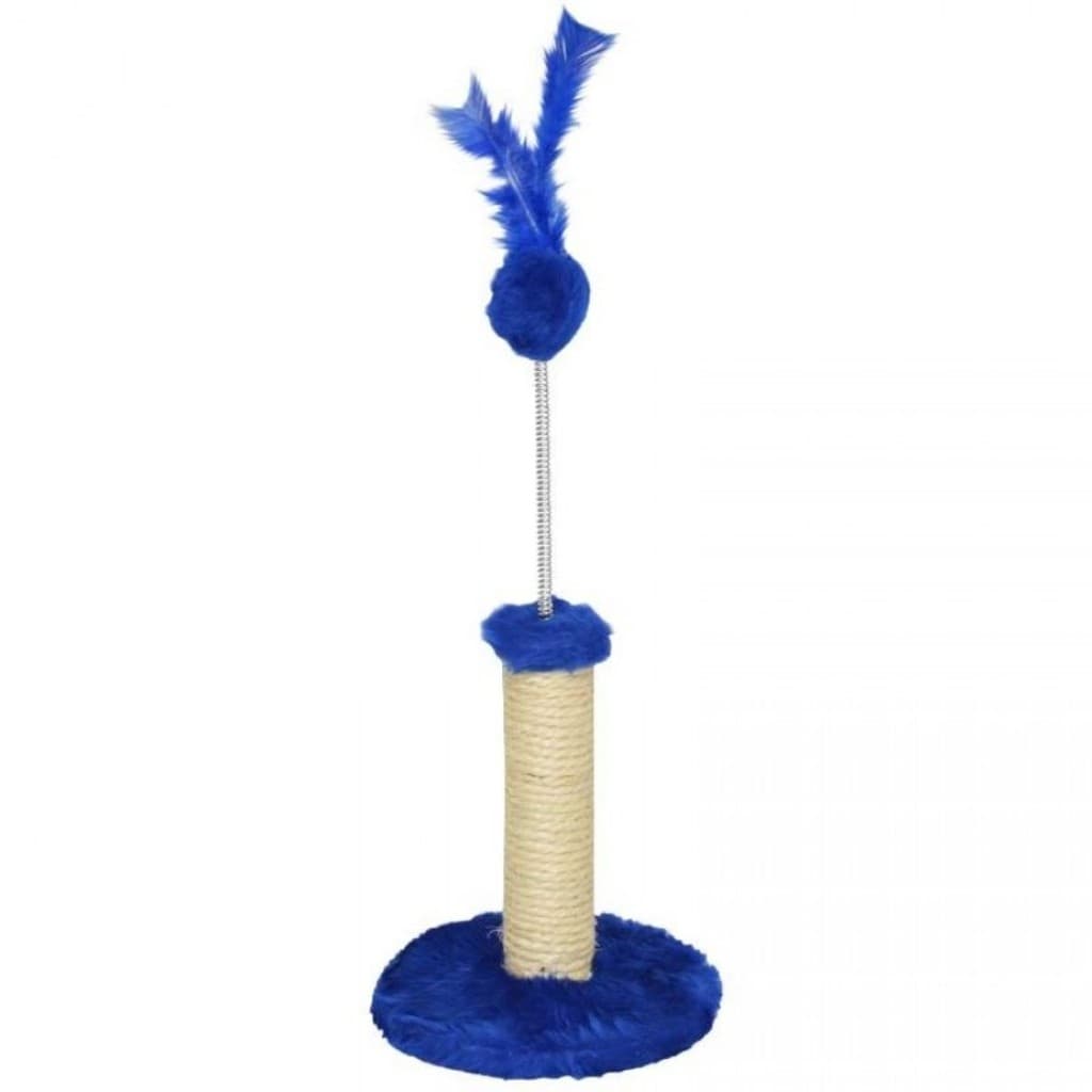 Arranhador Poste Para Pets Gatos Redondo Pequeno em Pelúcia 18x18x23 cm Azul