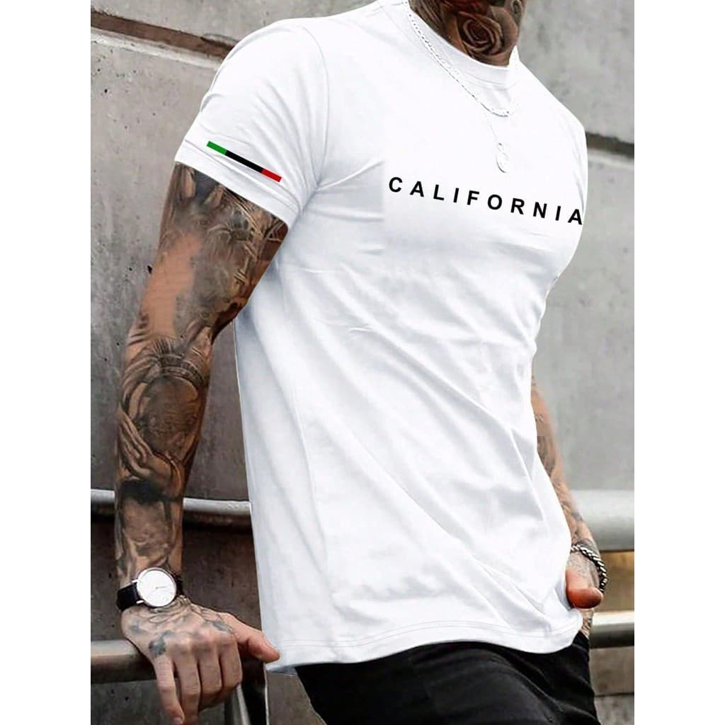 Camiseta Masculina california Preta De Manga Curta Com Gola Redonda 100% algodao casual