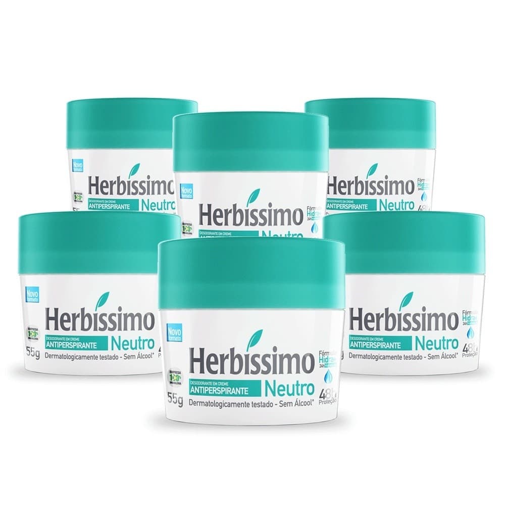 Kit Desodorante Creme Antitranspirante Neutro Herbissimo 55G com 6 unidades