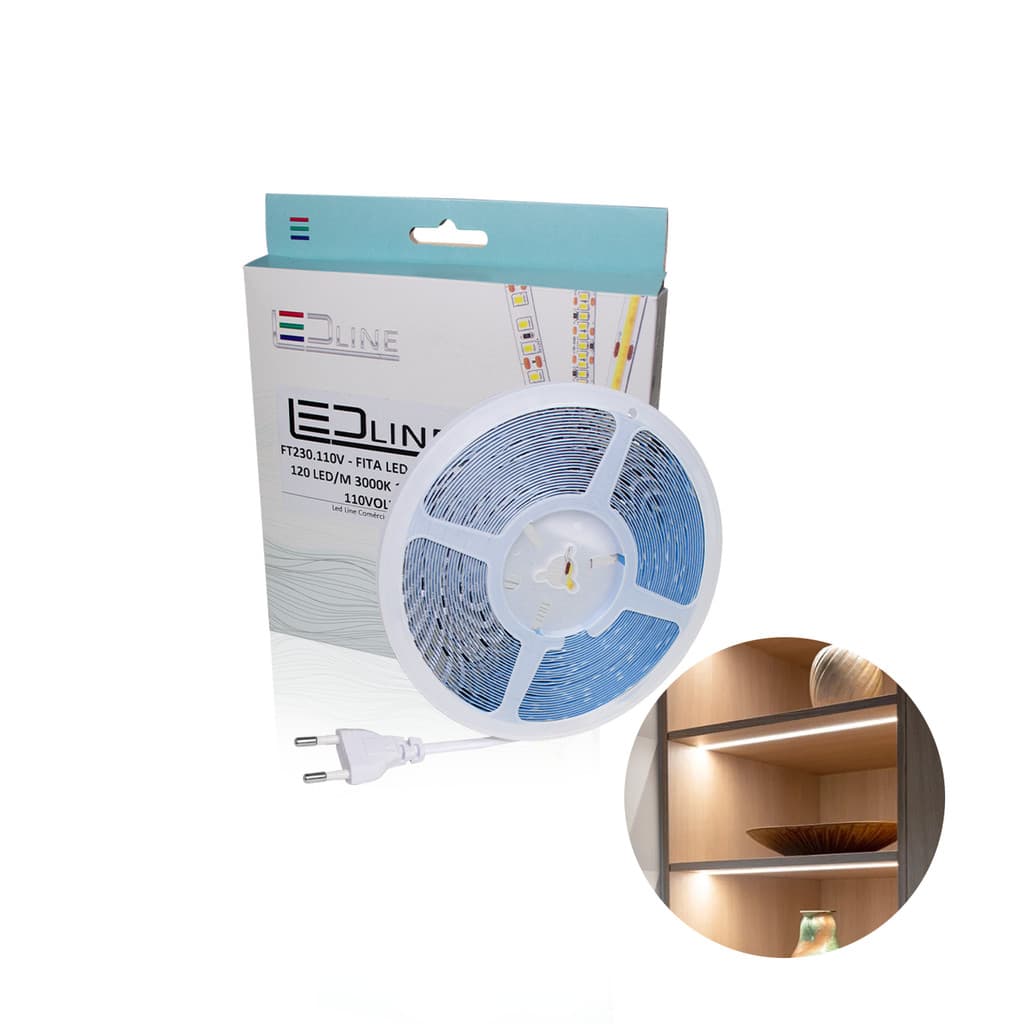 Fita de Led Direta 3528 6000K Branco Frio Com 10 Metros 120Led/M IP44 110V - Led Line