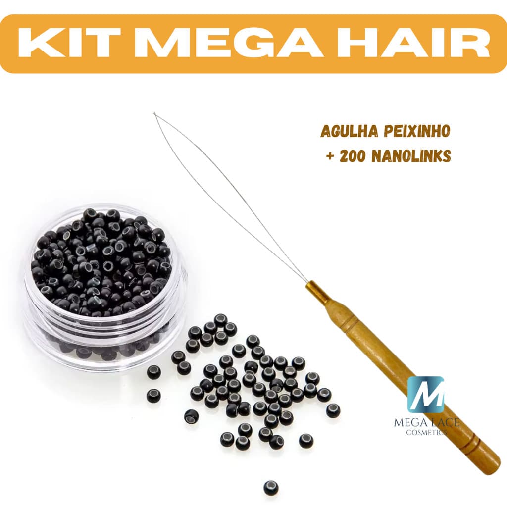Kit aplicação de Mega Hair 200 Nanolinks MINI (2,9mm) Com Silicone + 1 Agulha Peixinho