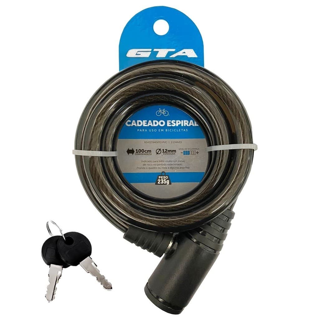 Cadeado ZEM Cabo Aço 1mt X 8mm P/ Bike Moto 2 Chaves