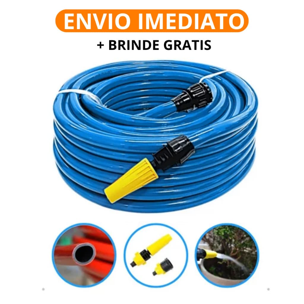 Mangueira de Jardim Reforçada Lisa Flexível 7/16 Polegadas 50 30 25 20 15 10 7 Metros KIT Esguicho