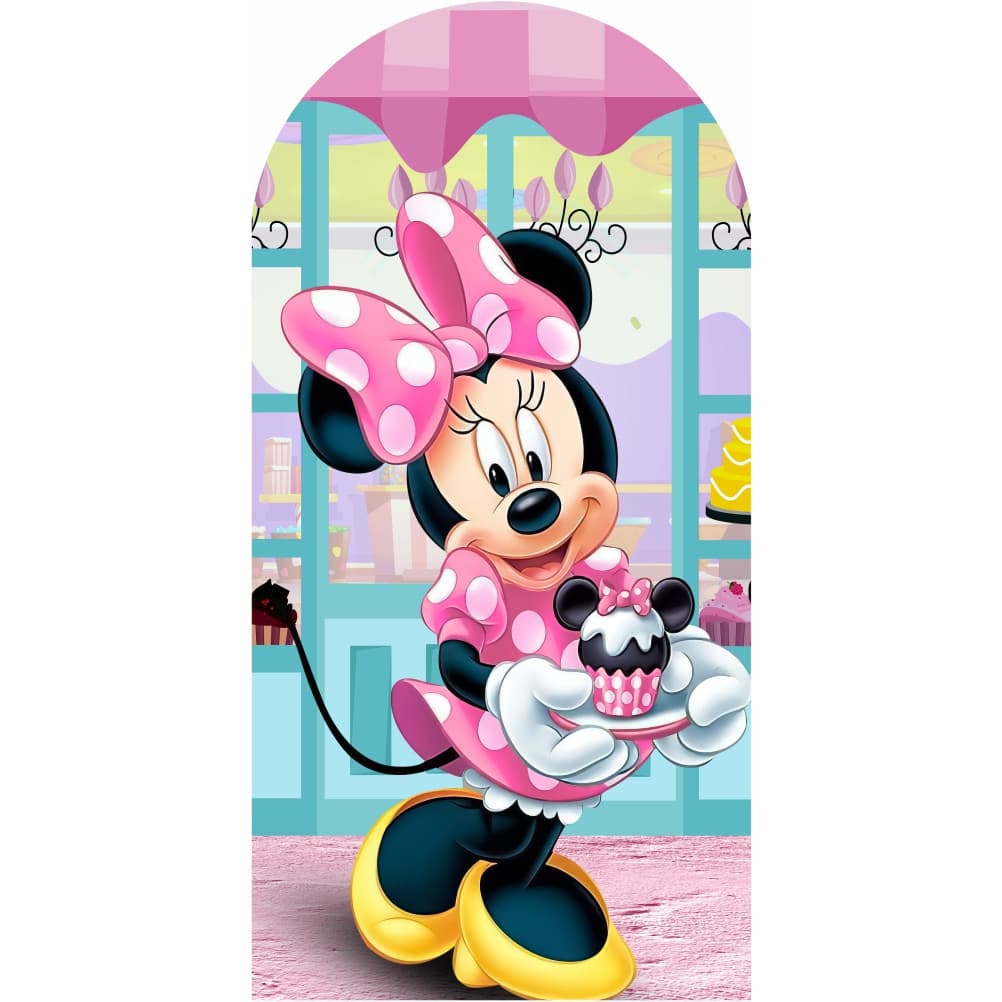 PAINEL DE FESTA MINNIE CONFEITEIRA ROMANO 2M X 1M  EM TECIDO SUBLIMADO