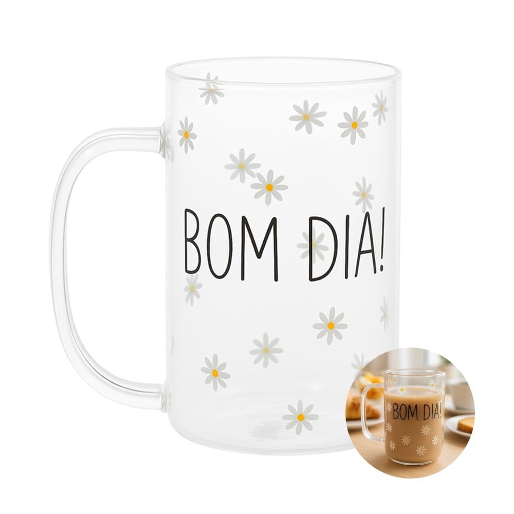 Caneca de Vidro para Cappuccino Café Chá Bom Dia Resistente a Calor  280ml Wolff
