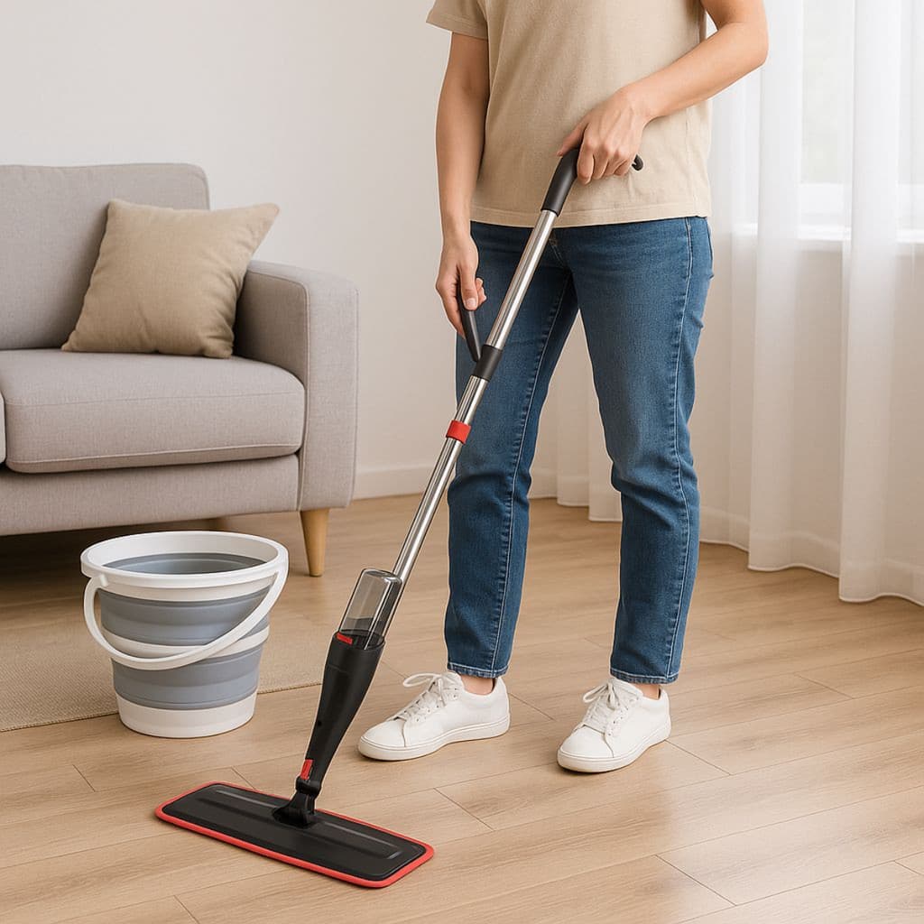 Mop Spray + Balde Retrátil 10L Kit limpeza praticidade economia