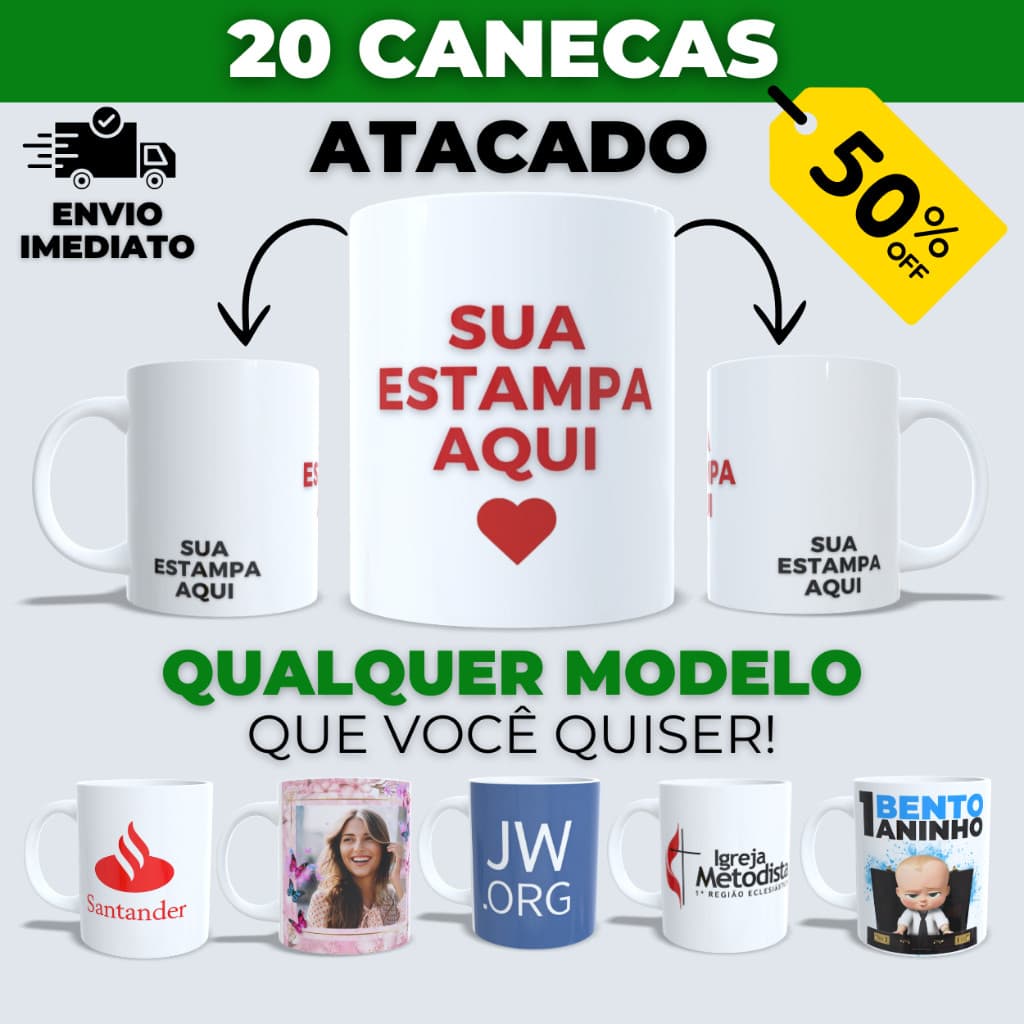 Caneca Personalizada para Empresas Logotipo Fotos Presentes Marca e Eventos Kit 20
