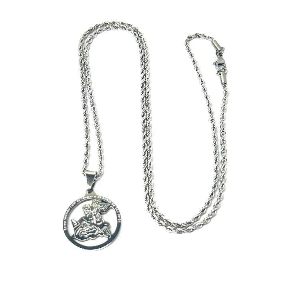 Corrente Masculina Cordão Torcido Baiano + Pingente São Jorge Aço Inoxidável
