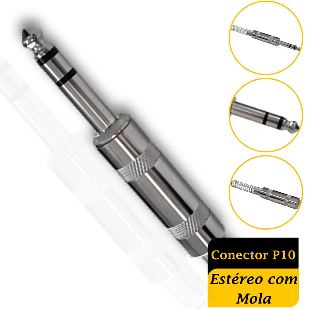 Conector P10 Estéreo com Mola Profissional (Interno Fenolite) - CS 500 – Máxima Resistência e Qualidade!