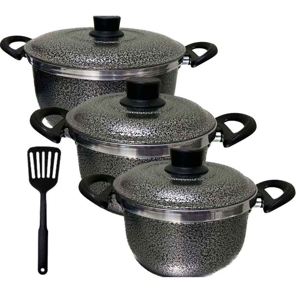Kit 3 Caçarolas  Panelas Alumínio CRAQUELADO, N. 18 e N. 16 N. 14 ,1 Espatula