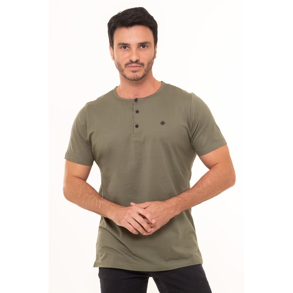 Camiseta Henley Slim Oliva