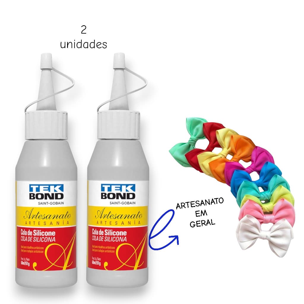 2 Colas Fria De Silicone Líquida Para Artesanato 60 Ml Tekbond
