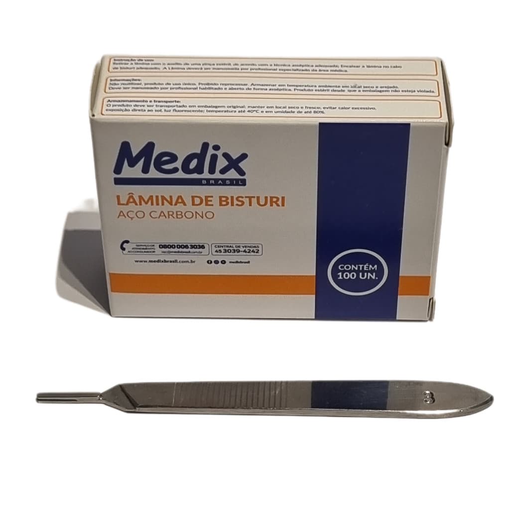 Kit Lamina Dermaplaning Numero 10 c/100 + Cabo Bisturi Numero 3 - Aço Carbono Estética Facial Anvisa