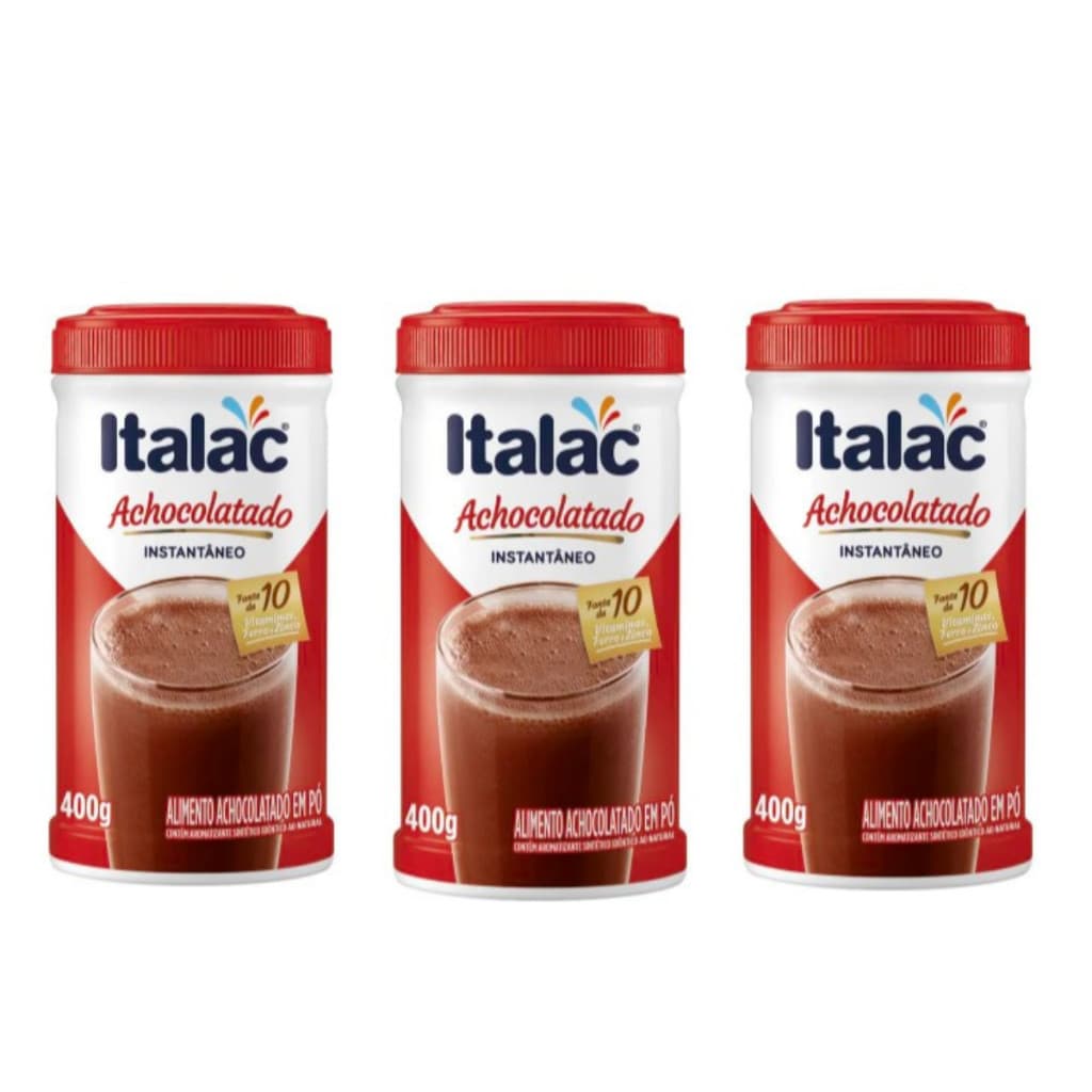 Kit C/3 Achocolatado Instantâneo Sabor Chocolate Italac 400g