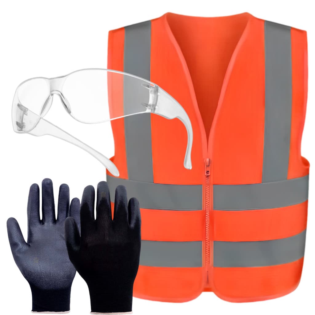 KIT Entregador Colete Laranja G, Luva G, Óculos Incolor