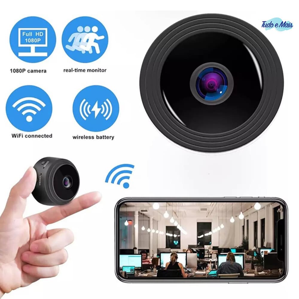 Câmera Mini A9 Segurança Portátil Recarregável Sem Fio Wi‑Fi 2.4GHz Resolução 1080p Ângulo 150°
