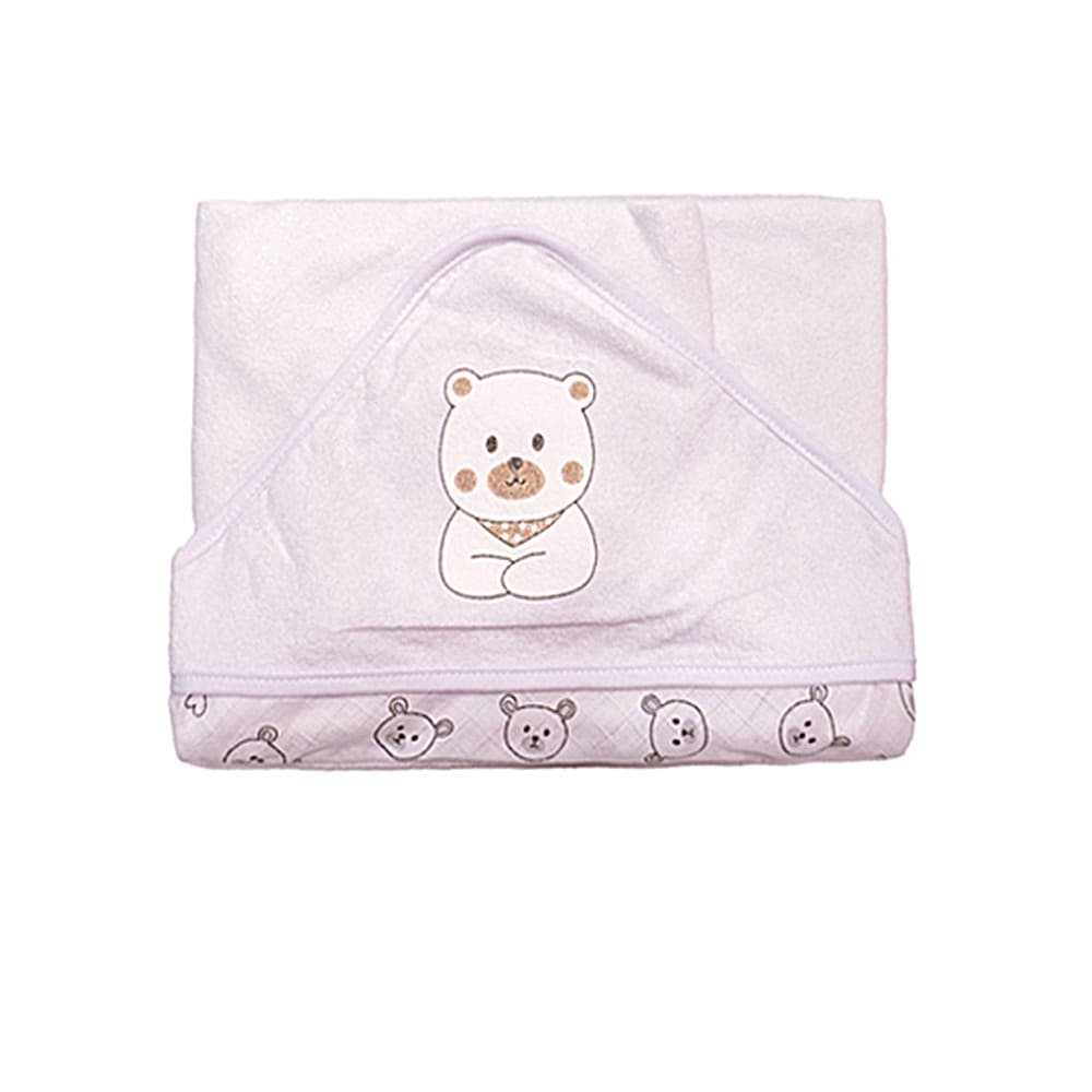 Toalha Com Capuz Bublim Plush Com Puff Urso Branco