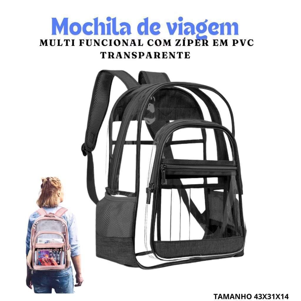 Mochila Transparente Para A Escola Resistente Em PVC, Com Vários Bolsos Para Faculdade, Trabalho E Viagens.