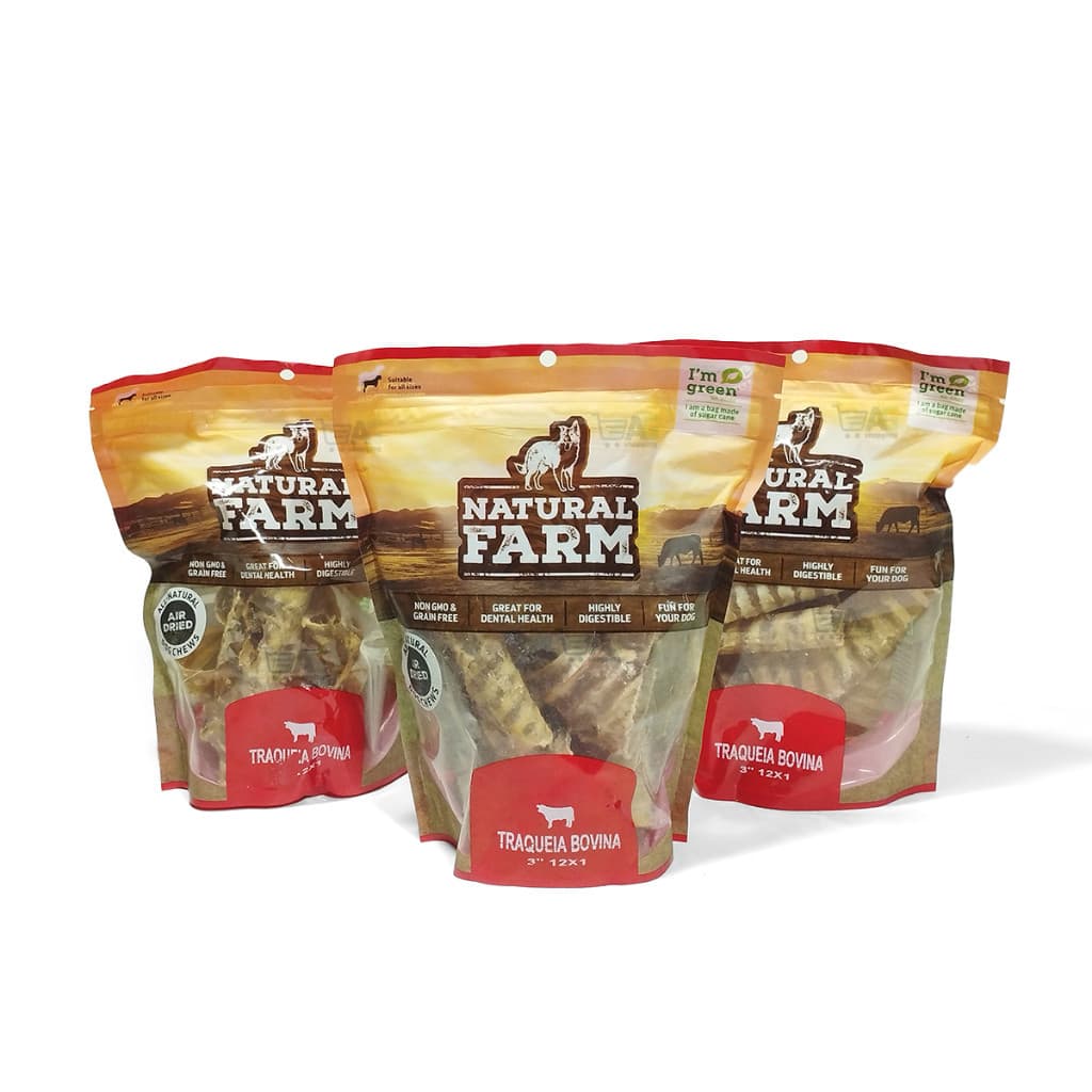 Kit 3 Pacotes C/ 12 Traqueia Bovina Natural Farm  Para Cães