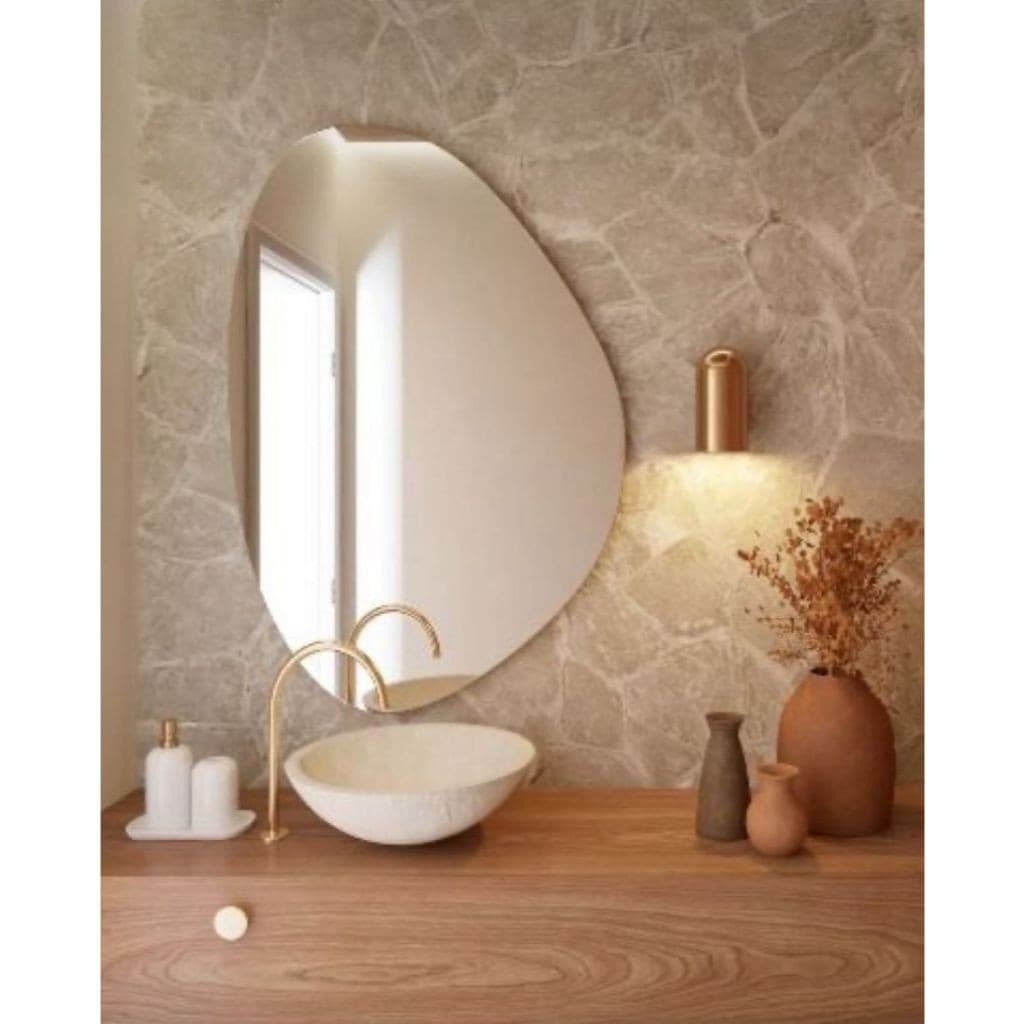 Espelho Orgânico 90x70cm c/ Fita Dupla Face – Lapidado, Polido, Moderno, Decorativo, Pronto p/ Colar (Sem Furar)