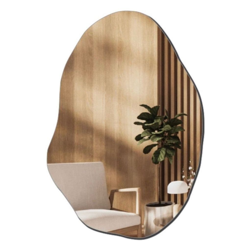 Espelho Orgânico 50x35cm c/ Suporte – Lapidado, Polido, Moderno, Decorativo p/ Lavabo, Banheiro ou Penteadeira