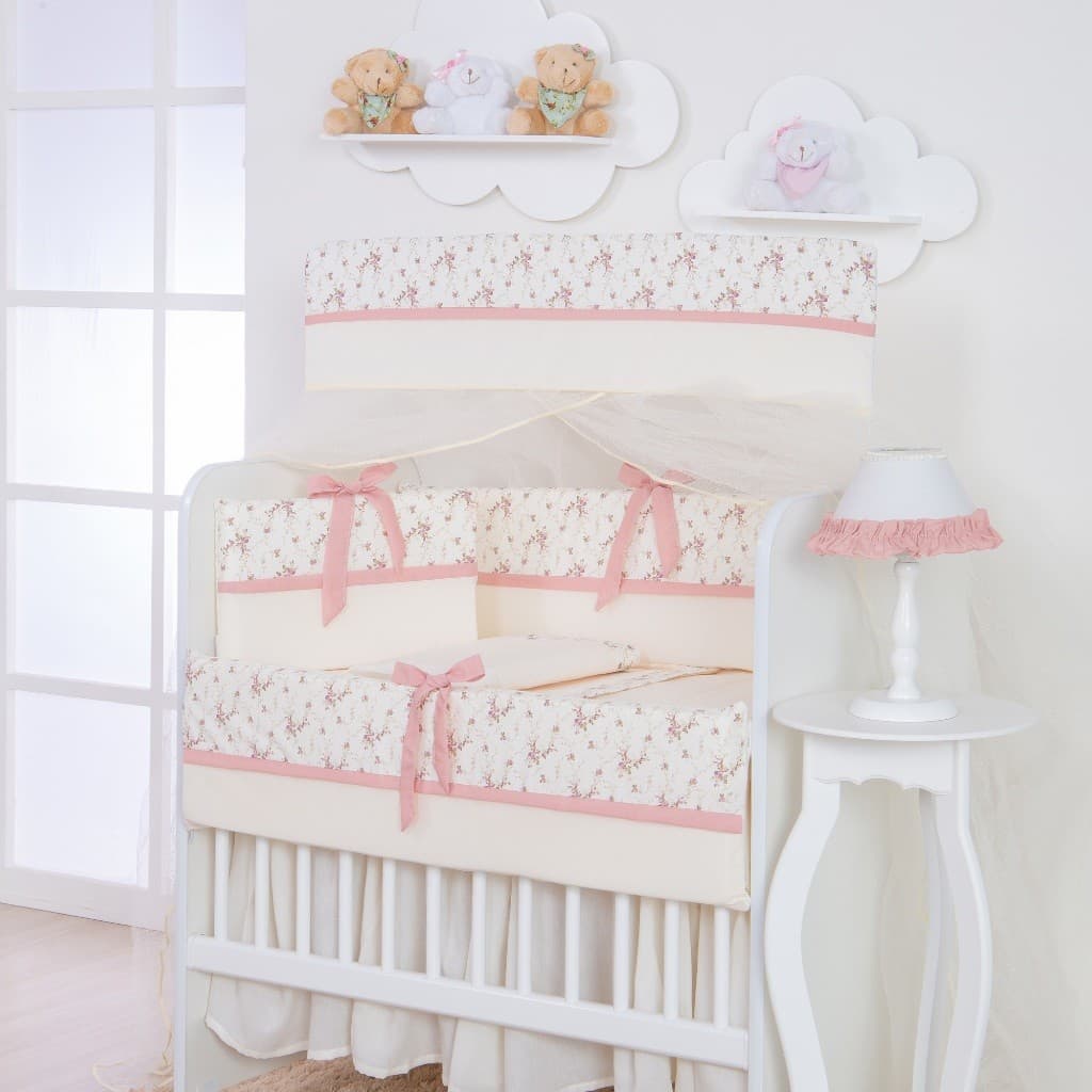 Kit Mini Berço 8 peças Algodão Bebê Menina Amarilis