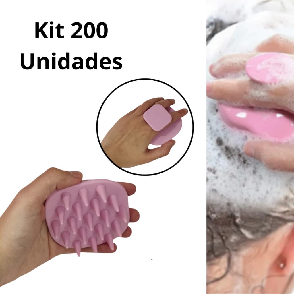 Kit 200 Escovas de Silicone Massageadora de Cabelos Fortalecimento do Cabelo